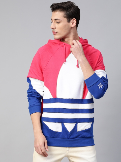 

ADIDAS Originals Men Pink & Blue Out Colourblocked Brand Logo Hooded Sweatshirt