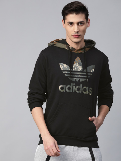 

ADIDAS Originals Men Black & Grey Printed Camo Block Hoodie