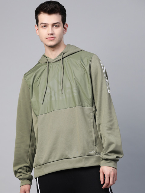

ADIDAS Men Olive Green Brand Logo Inspired Must Haves Aeroready Hoodie Sports Sweatshirt