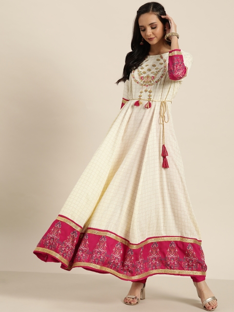 

Moda Rapido Women Off-White & Pink Printed Kurta with Trousers