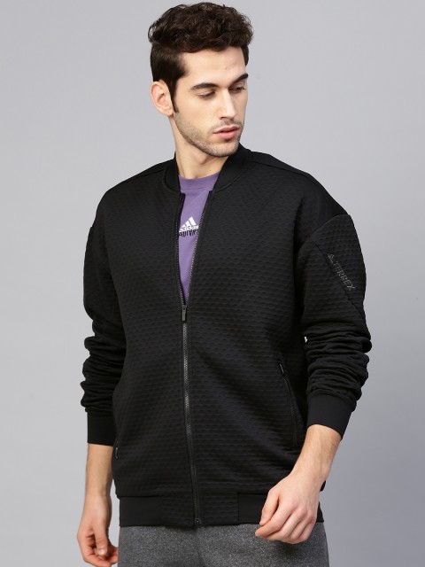 

ADIDAS Men Black Solid Outdoor Terrex Hike Fleece Bomber Jacket