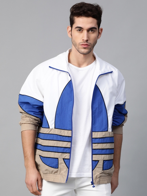 

ADIDAS Originals Men White & Blue Big Trefoil Print Loose Fit Track Jacket