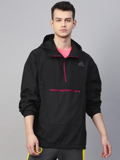 

ADIDAS Men Black Solid Slim Fit Running Adapt Hooded Sporty Jacket