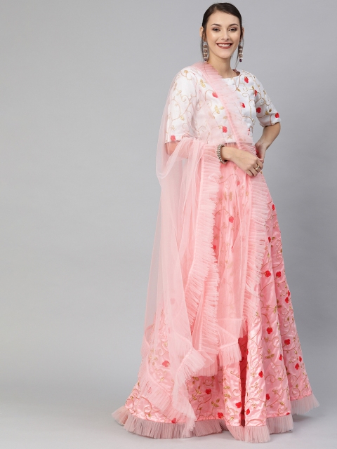 

Mitera Pink Embroidered Semi-Stitched Lehenga & Blouse with Dupatta