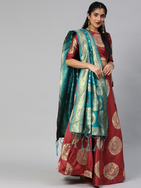 

Mitera Maroon Woven Design Semi-Stitched Lehenga & Unstitched Choli with Dupatta