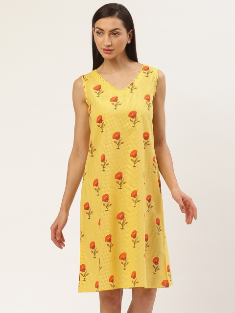 

pinwheel Yellow & Orange Pure Cotton Printed Nightdress
