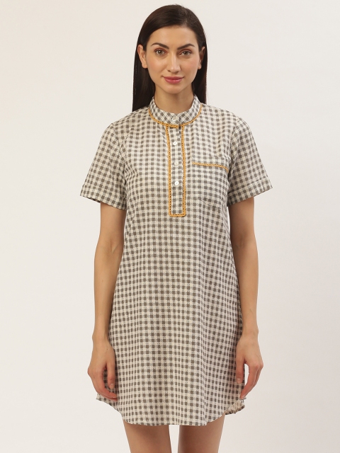 

pinwheel Grey & Off-White Pure Cotton Checked Nightdress