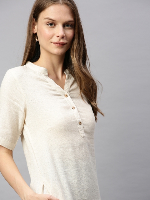 

HERE&NOW Women Off-White Solid Straight Kurta