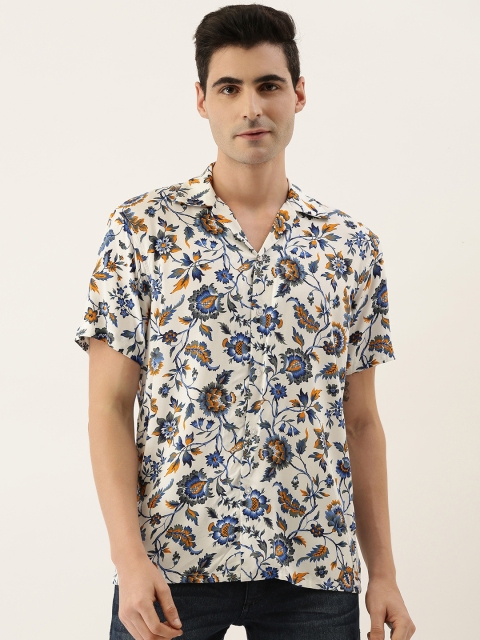 

Hancock Men White & Blue Regular Fit Printed Casual Shirt