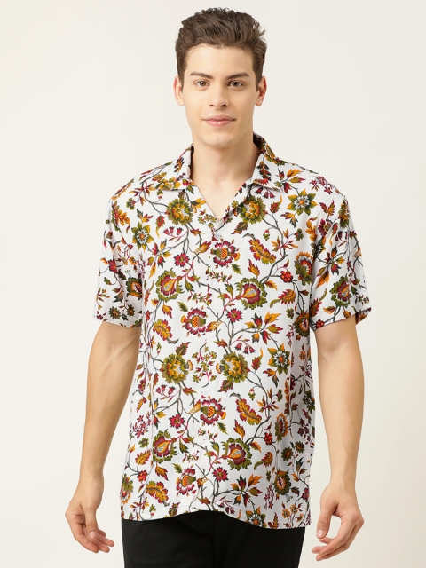 

Hancock Men White & Green Slim Fit Floral Printed Casual Shirt