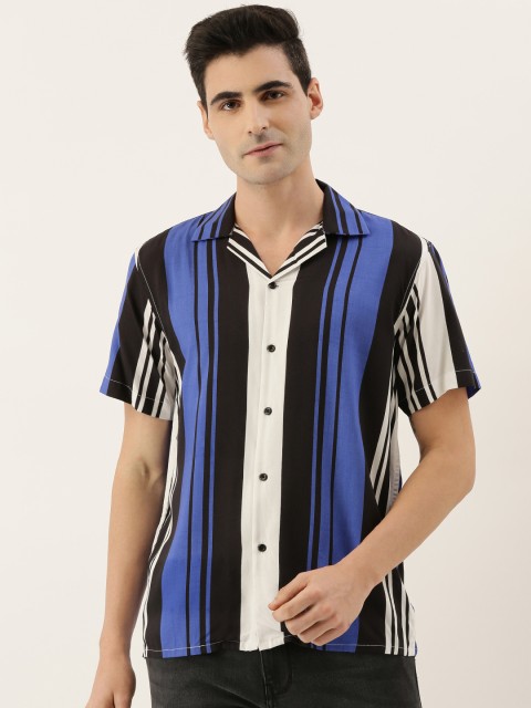 

Hancock Men White & Blue Regular Fit Striped Casual Shirt