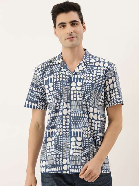 

Hancock Men Blue & White Regular Fit Printed Casual Shirt