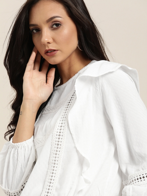 

Moda Rapido Women White Solid Blouson Top
