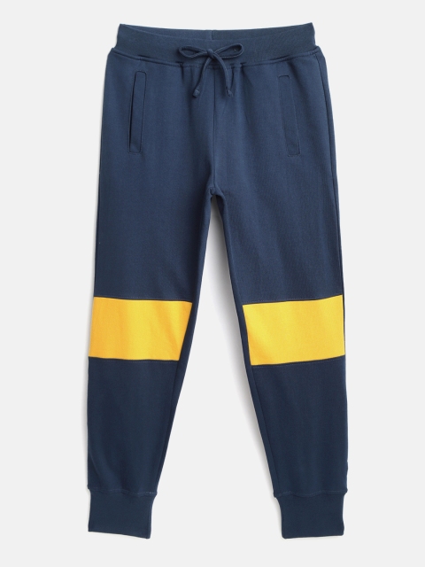 

YK Girls Navy Blue & Yellow Colourblocked Pure Cotton Joggers