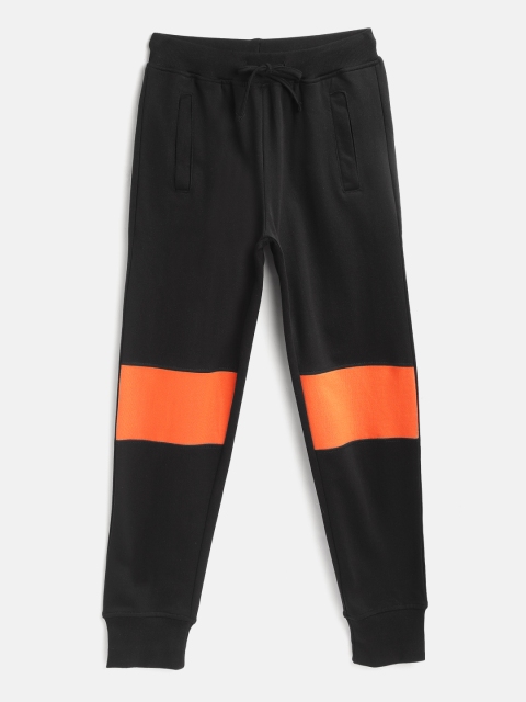 

YK Boys Black & Orange Colourblocked Pure Cotton Joggers