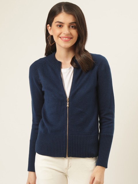 

Madame Women Navy Blue Solid Cardigan Sweater