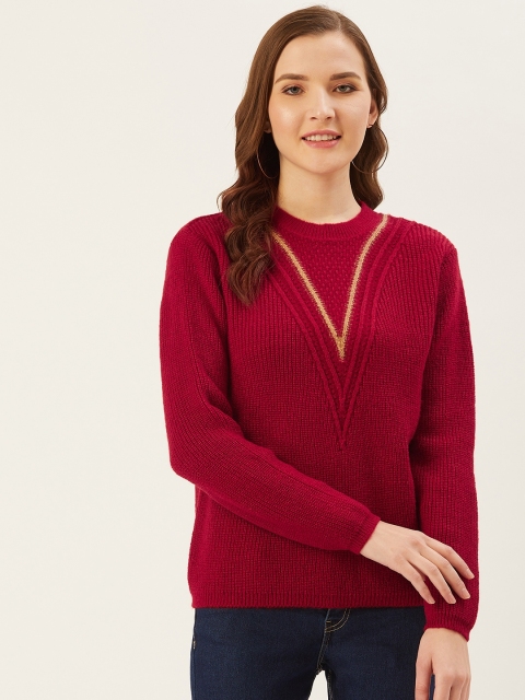 

Madame Women Maroon Ribbed Sweater