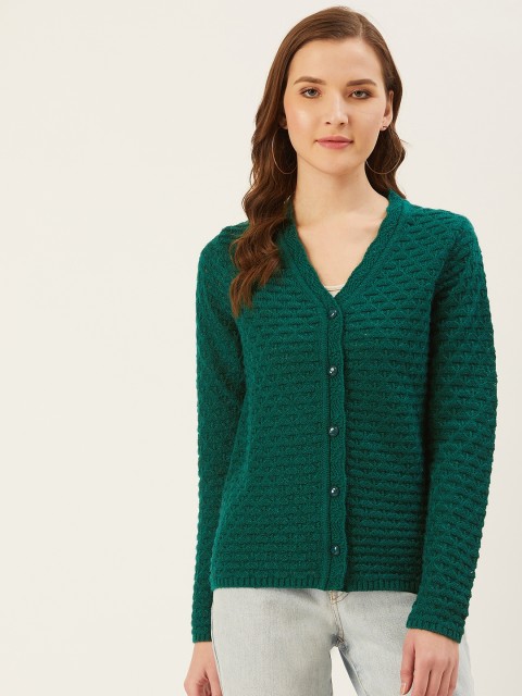 

Madame Women Green Self Design Cardigan