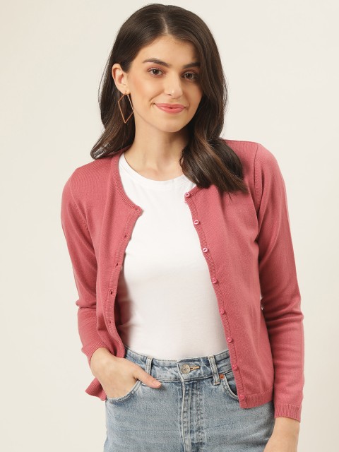 

Madame Women Dusty Pink Solid Cardigan Sweater