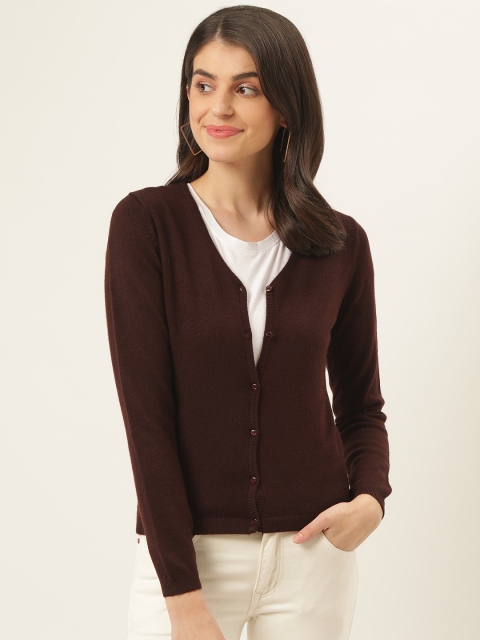 

Madame Women Coffee Brown Solid Cardigan Sweater