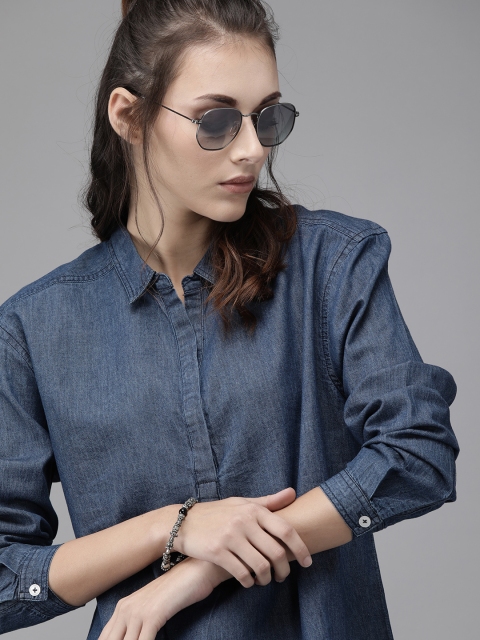 

Roadster Women Blue Solid Shirt Style Top
