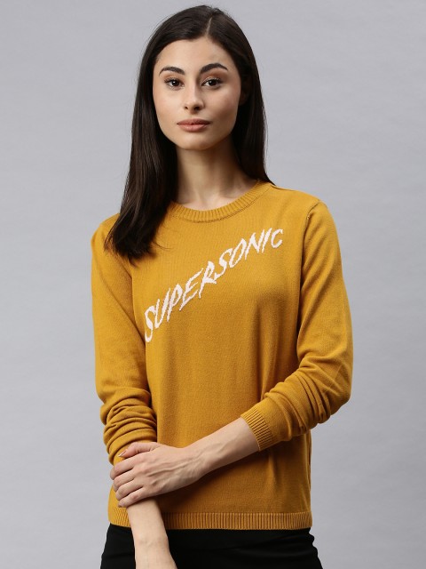

ONLY Women Mustard Self Design Pullover Sweater