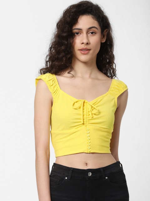

ONLY Women Yellow Solid Blouson Top