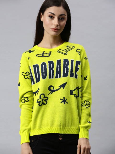 

ONLY Women Yellow & Black Printed Pullover Sweater