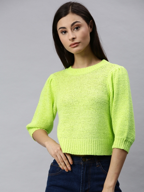 

ONLY Women Fluorescent Green Solid Crop Top