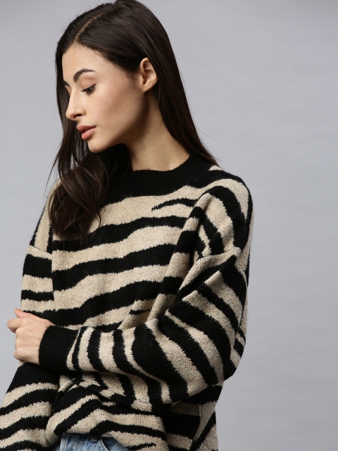 

ONLY Women Beige Zebra Printed Pullover Sweater