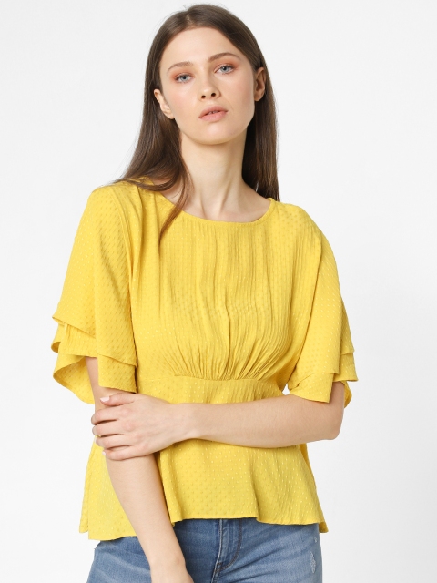 

ONLY Women Yellow Self Design A-Line Top