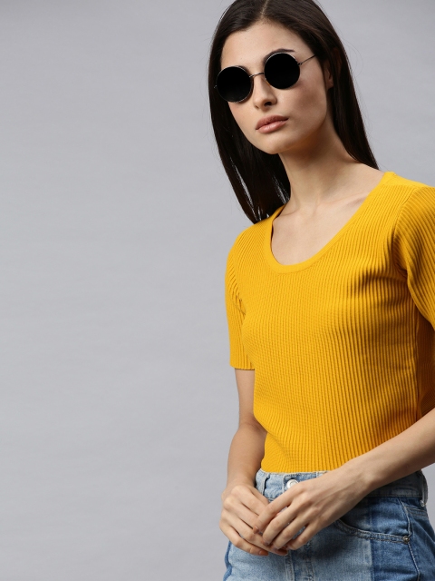 

ONLY Women Yellow Solid Crop Top