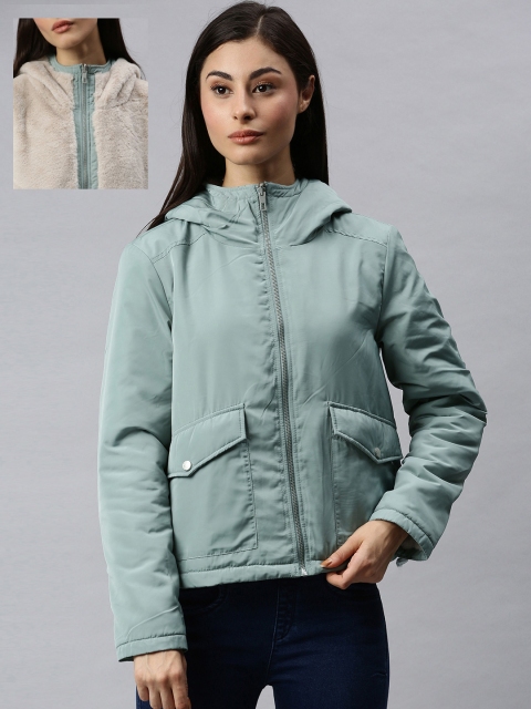 

ONLY Women Sea Green Solid Reversible Padded Jacket