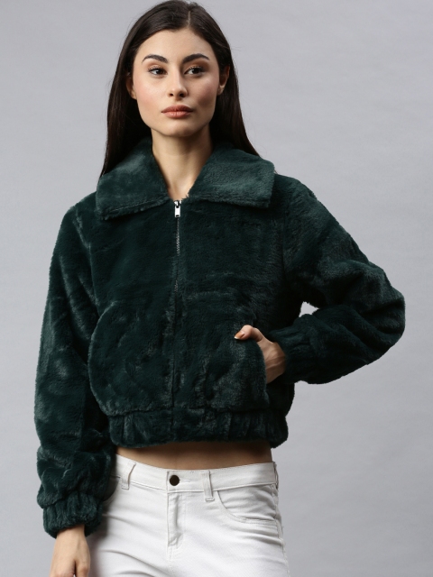 

ONLY Women Teal Green Solid Faux Fur Tailored Jacket
