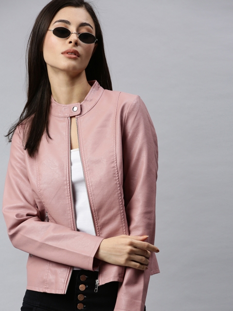 

ONLY Women Pink Solid Biker Jacket