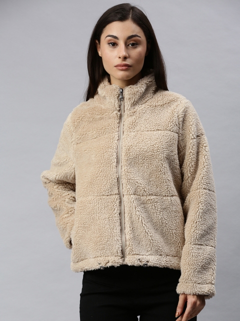 

ONLY Women Beige Solid Faux Fur Tailored Jacket