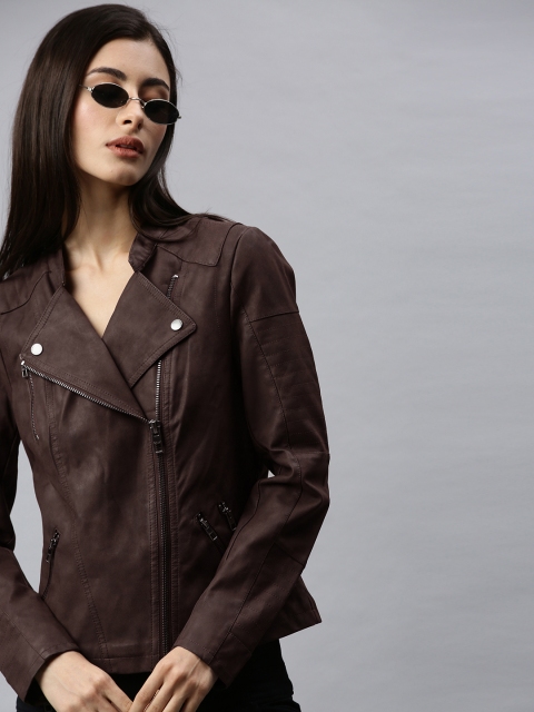 

ONLY Women Brown Solid Biker Jacket
