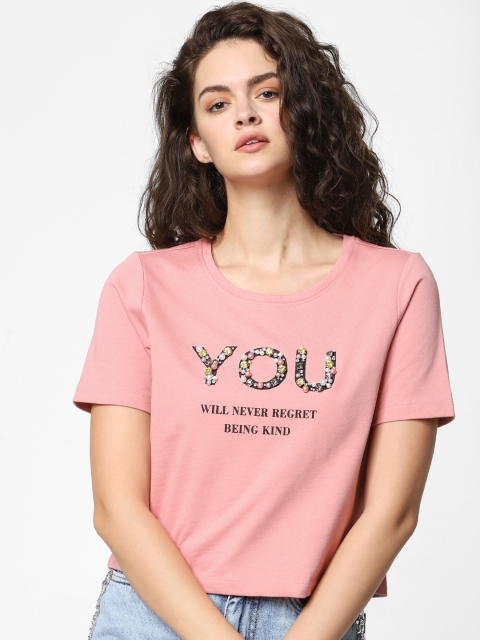 

ONLY Women Pink Printed Round Neck T-shirt