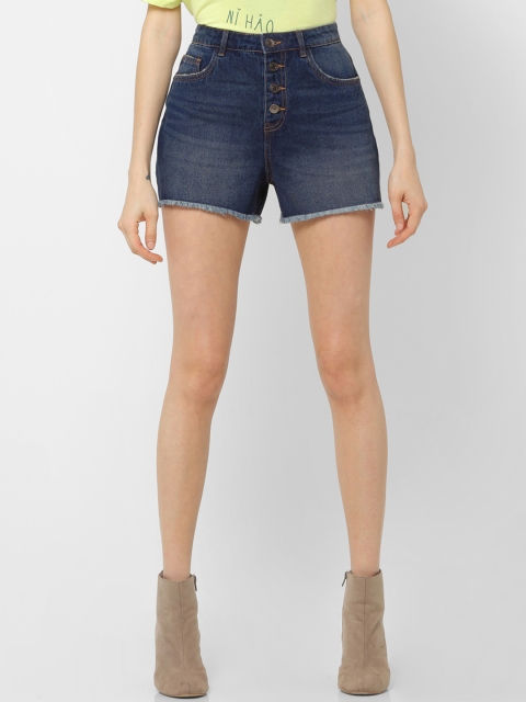 

ONLY Women Navy Blue Solid Phine Denim Shorts