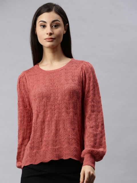 

ONLY Women Rust Self Design Pullover Sweater
