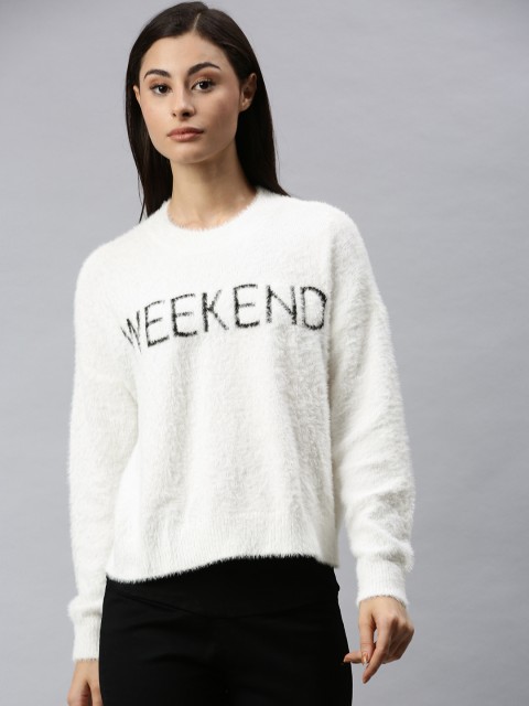 

ONLY Women White Solid Pullover Sweater