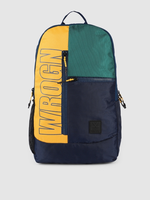 

WROGN Unisex Navy Blue & Yellow Graphic Backpack