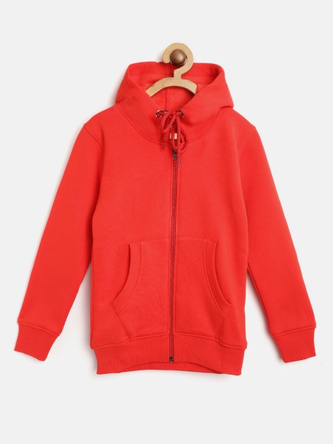 

White Snow Girls Red Solid Hooded Sweatshirt