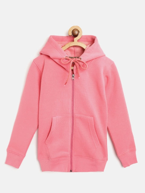 

White Snow Girls Pink Solid Hooded Sweatshirt