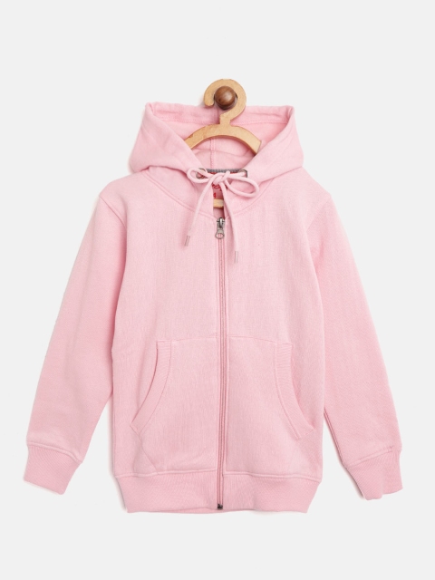 

White Snow Girls Pink Solid Hooded Sweatshirt