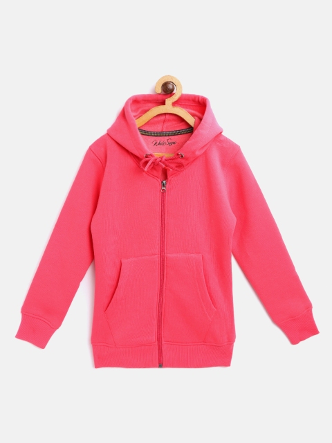 

White Snow Girls Pink Solid Hooded Sweatshirt