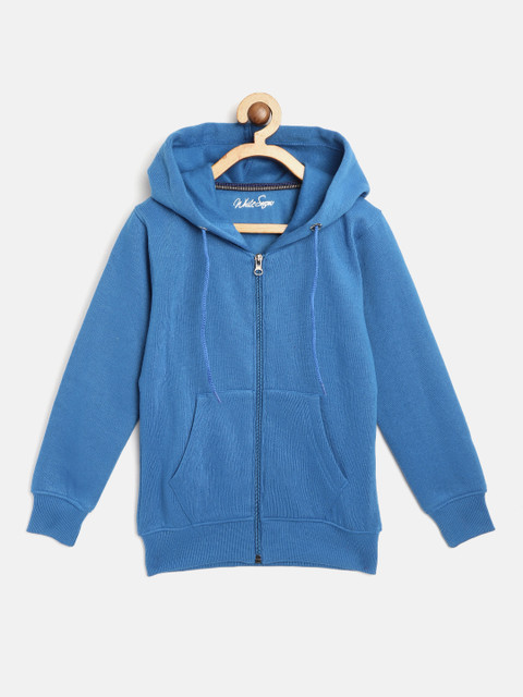 

White Snow Girls Blue Solid Hooded Sweatshirt