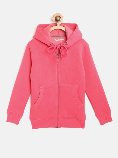 

White Snow Girls Pink Solid Hooded Sweatshirt