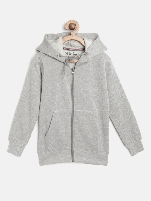 

White Snow Girls Grey Melange Solid Hooded Sweatshirt