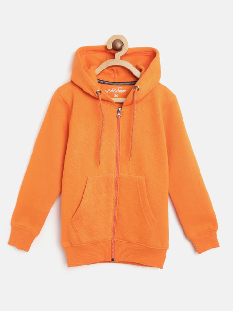 

White Snow Girls Orange Solid Hooded Sweatshirt